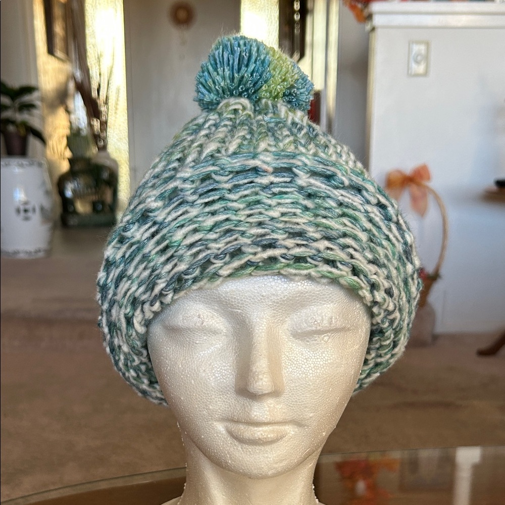Handmade Blue and Green Knit Beanie